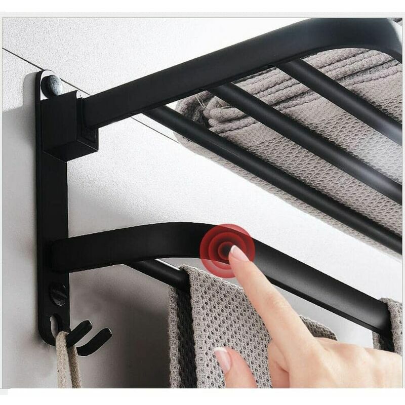 Wieszak na ręczniki łazienkowe, składana półka do przechowywania, aluminiowy, ścienny uchwyt na ręczniki łazienkowe (40 cm, czarny) - 3