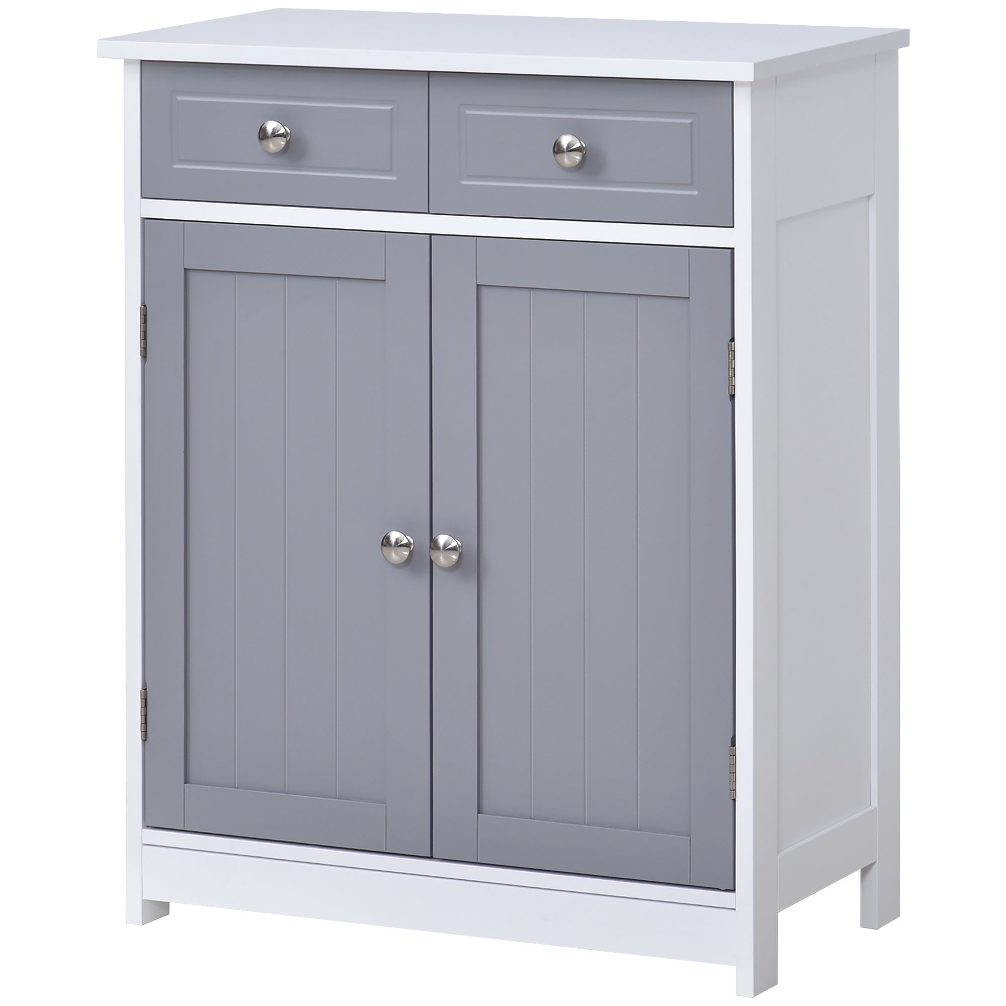 Mueble de baño independiente con 2 puertas y 2 cajones, 60 x 30 x 75 cm, gris y blanco