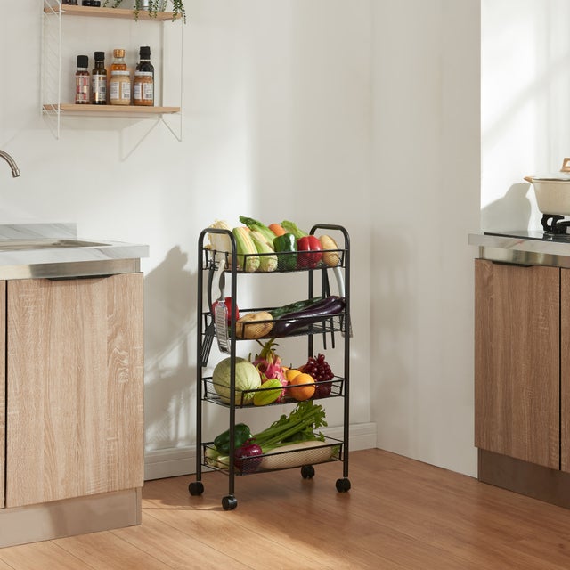 Carro de cozinha Tromsø com 4 cestos em aço 83x44x26cm - Preto [en.casa]