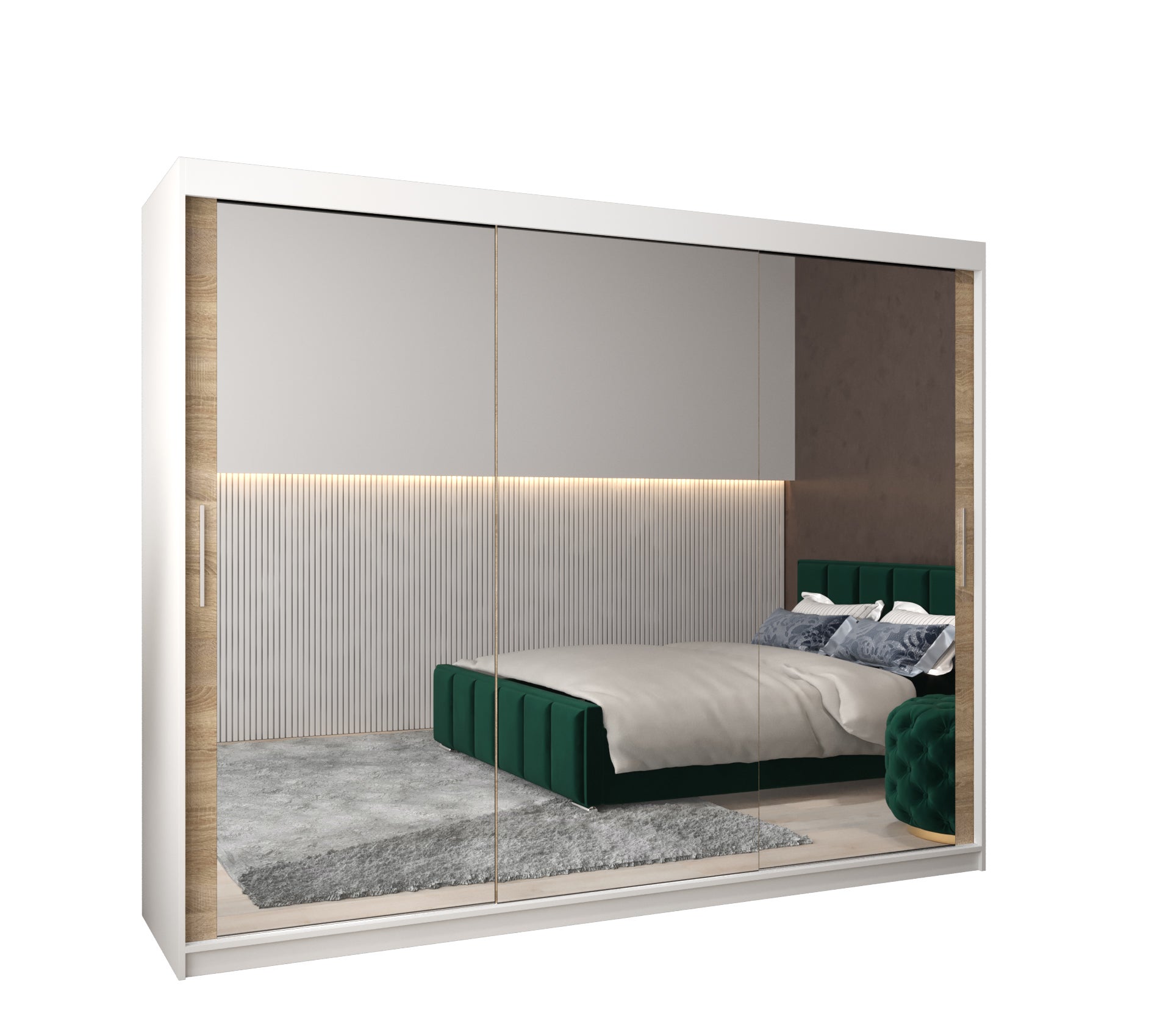 Szafa przesuwna garderoba TOKYO 3 250 x 62 x 200 cm Biały + Sonoma - Abiks Meble