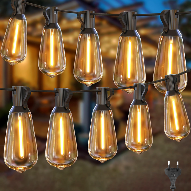 Catena luminosa per esterni da 7,6 m, Lampada da giardino impermeabile IP45 con 25+1 lampadine LED ST38, Luci decorative per esterni di Natale