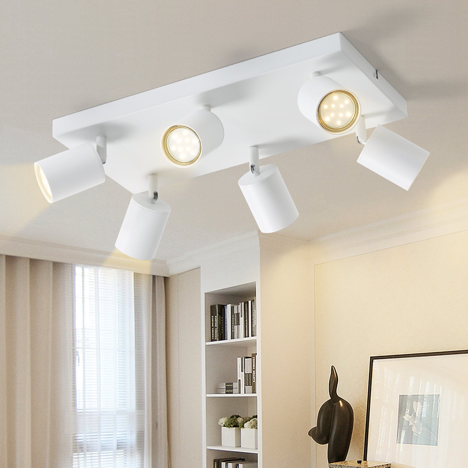 ZMH Nowoczesny reflektor sufitowy LED GU10 z 6 żarówkami, regulowany w zakresie 330°, odpowiedni do przedpokoju i kuchni