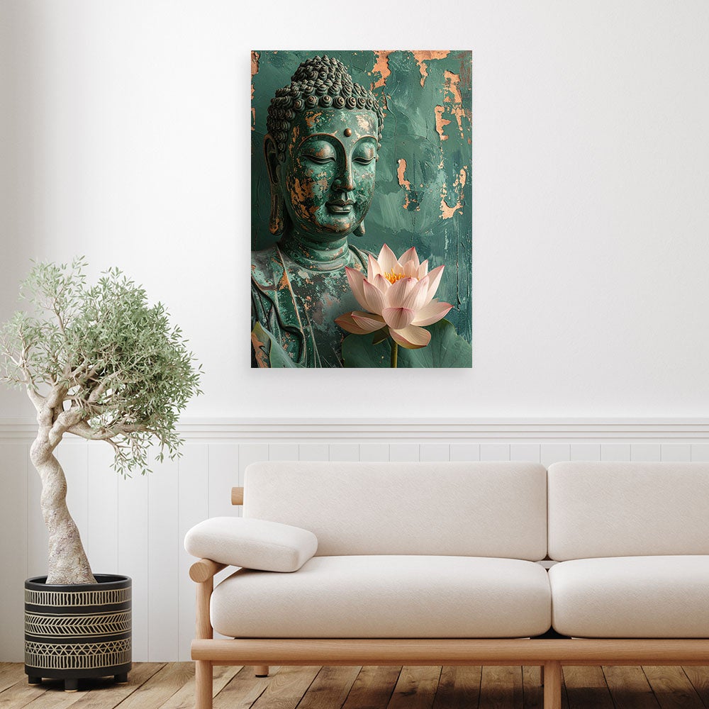 Obraz do salonu sypialni biura, Kwiat Lotosu Budda Zen Spa zielony 60x90 - 2
