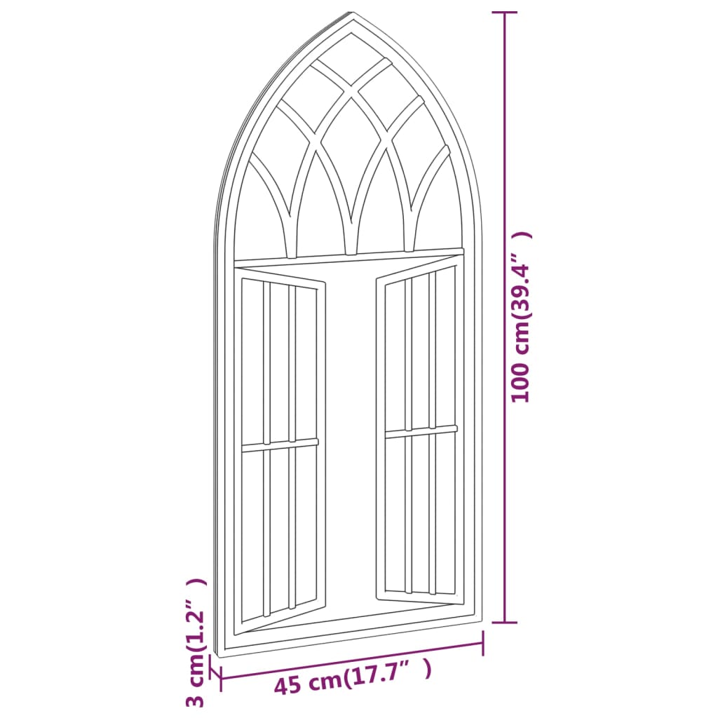 Miroir De Jardin En Fer – Noir, 100x45 Cm, Résistant Aux Intempéries, Déco Extérieur
