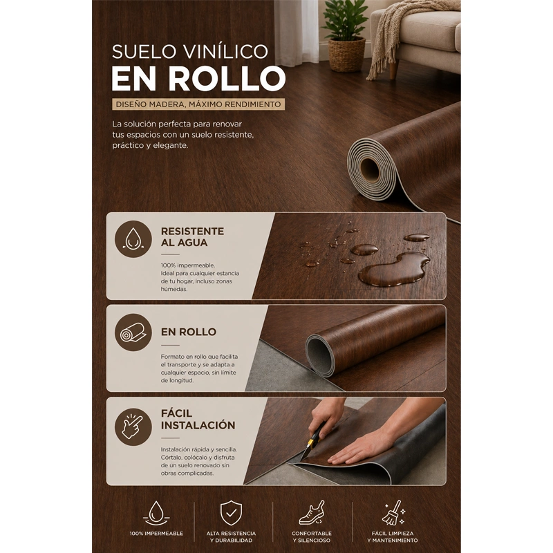 Arquiservi - Pavimento Vinílico Sintasol em Rolo 1x25m (25m²) para Quartos e Salas de Estar. Impermeável, flexível e antiderrapante. Cor Carvalho. - 3