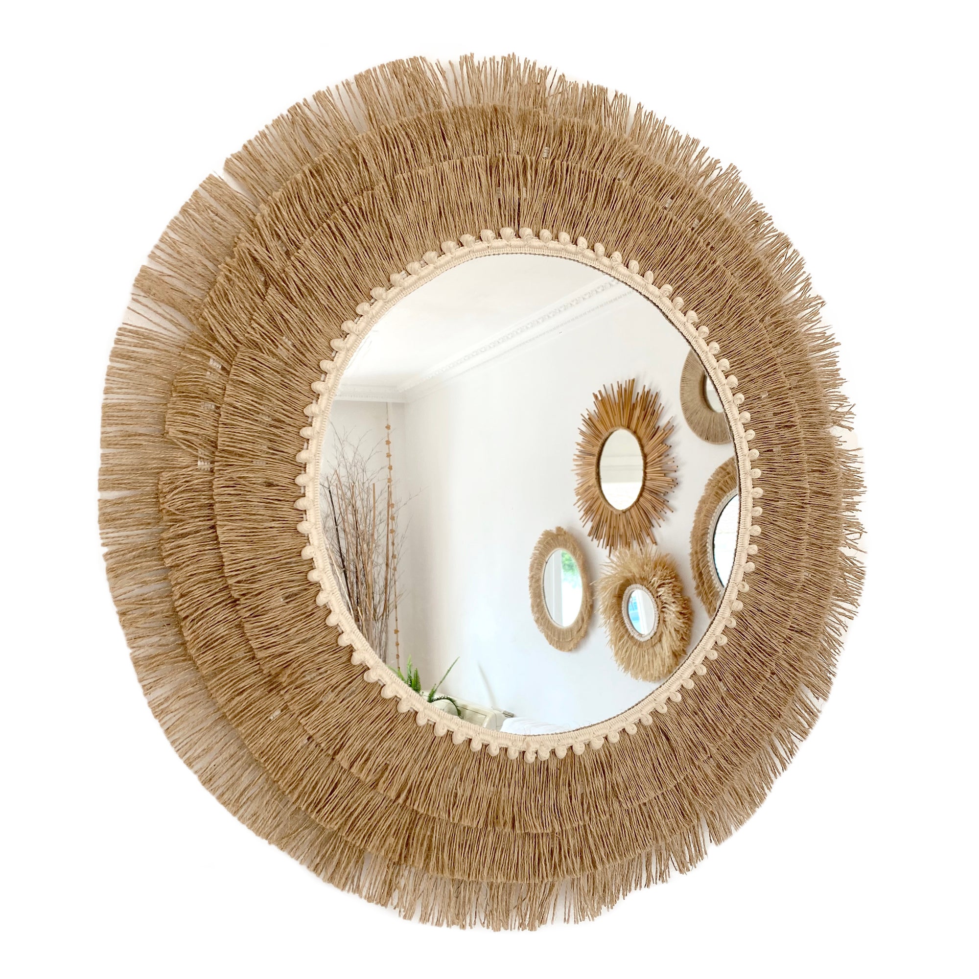 Okrągłe lustro z frędzlami z juty - JUTE BALLS III Ø całkowita 90 cm - 2