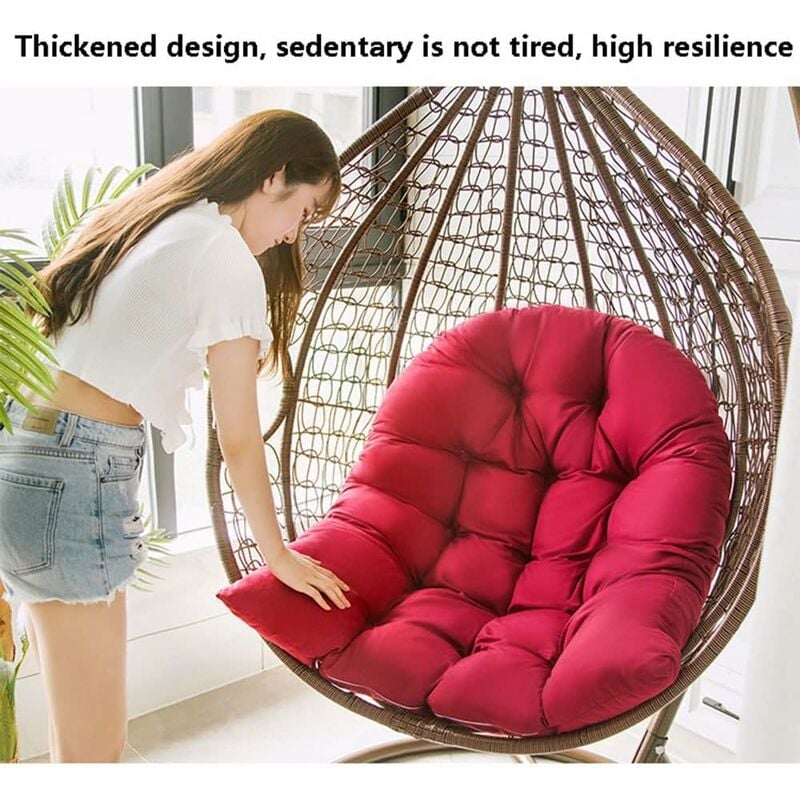 Balançoire Suspendue Panier Coussin,Hanging Egg Chair Hammock Tapis Chaise Siège Amorti Fauteuil Coussin Déhoussable，Burgundy,n'inclut pas la gondole - 5