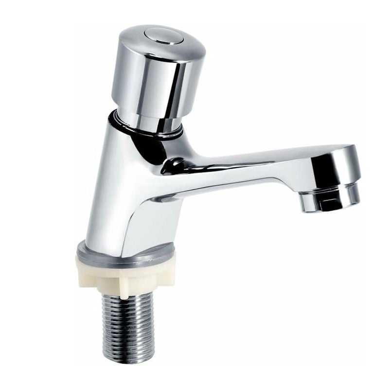 Chromowany kran z automatycznym wyłącznikiem czasowym i funkcją oszczędzania wody, do zlewu kuchennego, łazienki i użytku publicznego.