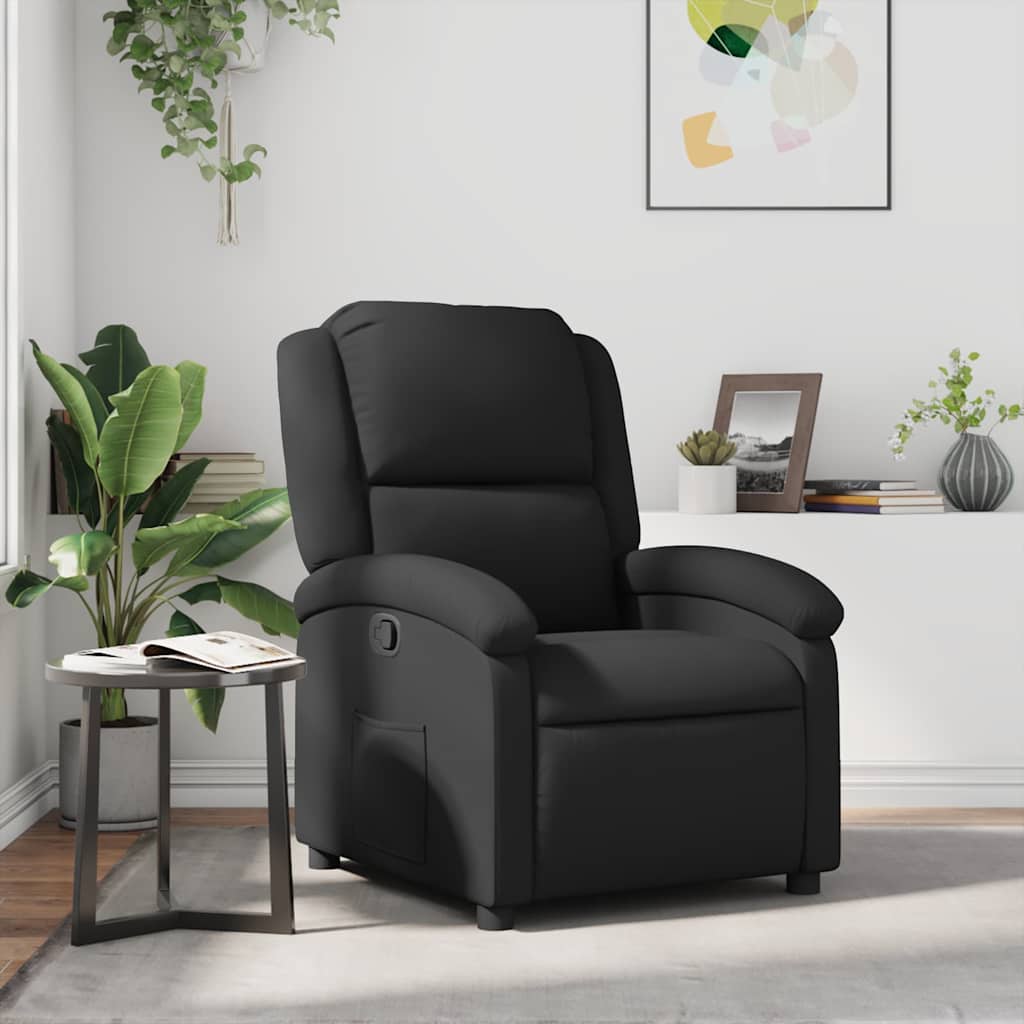 Sillón reclinable de piel auténtica negra | Leroy Merlin