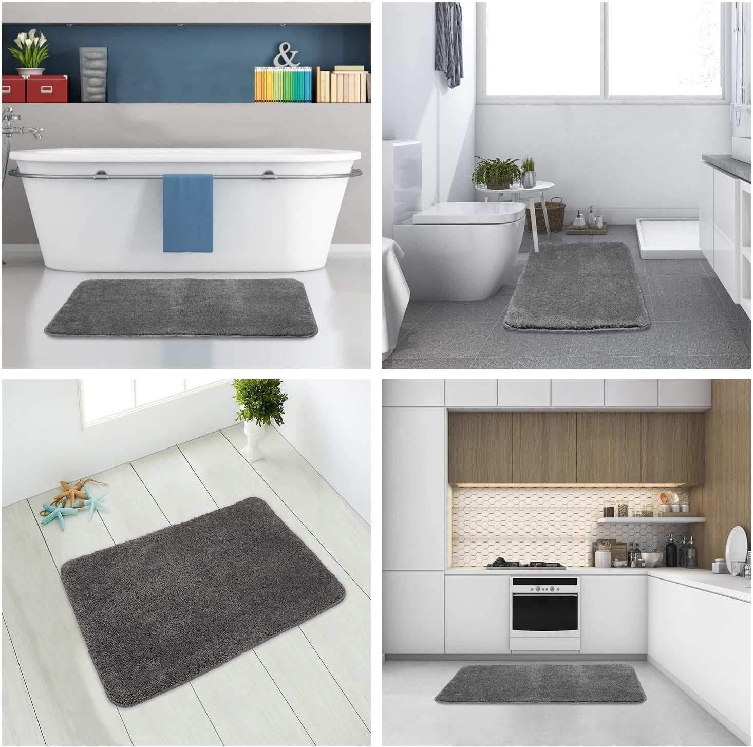 Tapis de Bain Antidérapant Extra Epais Tapis de Absorbant Douche Microfibre de pour Salle de Bain Machine Epais (Bleu Marine, 60 x 90cm) - 4