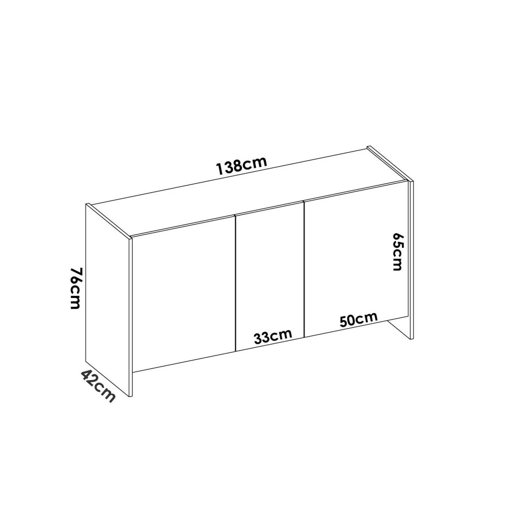 Credenza Calino, Buffet da soggiorno, Madia moderna da salotto a 3 ante, 138x42h76 cm, Bianco e Rovere - 3