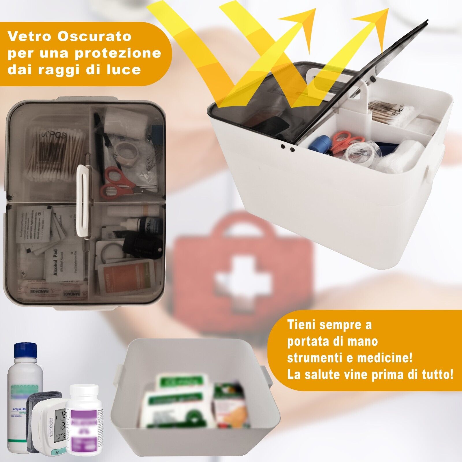 Scatola contenitore in plastica multiuso organizer box contenitore riporre cosmetici scrivania cucina medicinali Maka 18x27x21 Arancio - 2