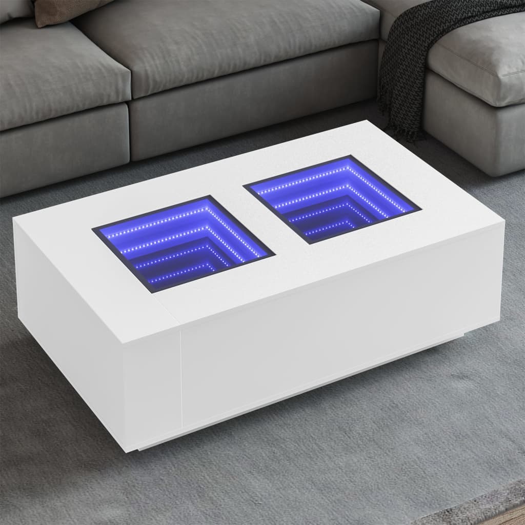 Stolik kawowy z LED Infinity, biały, 116x69x40 cm vidaXL