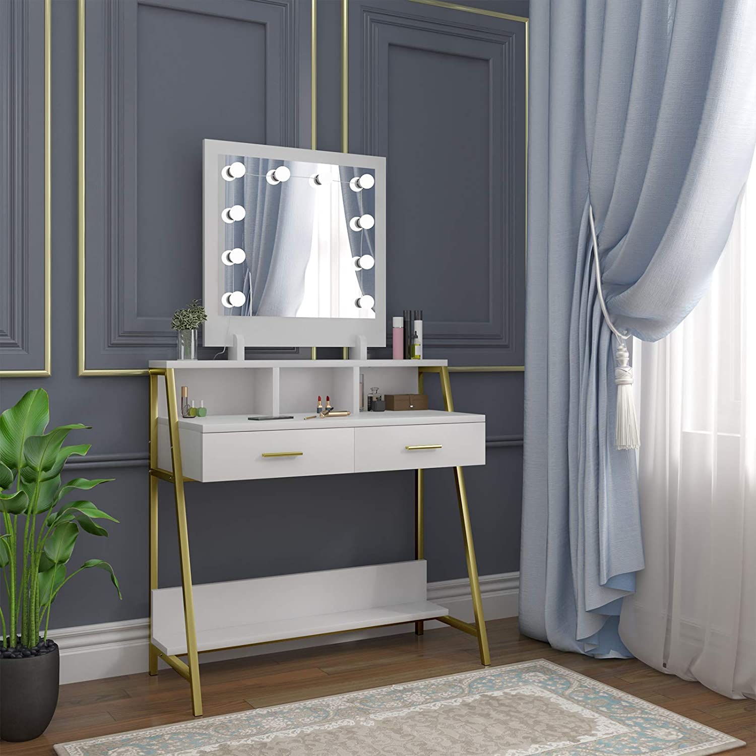 Coiffeuse Table Meuble de Maquillage avec Miroir et LED,2 Tiroirs de ...