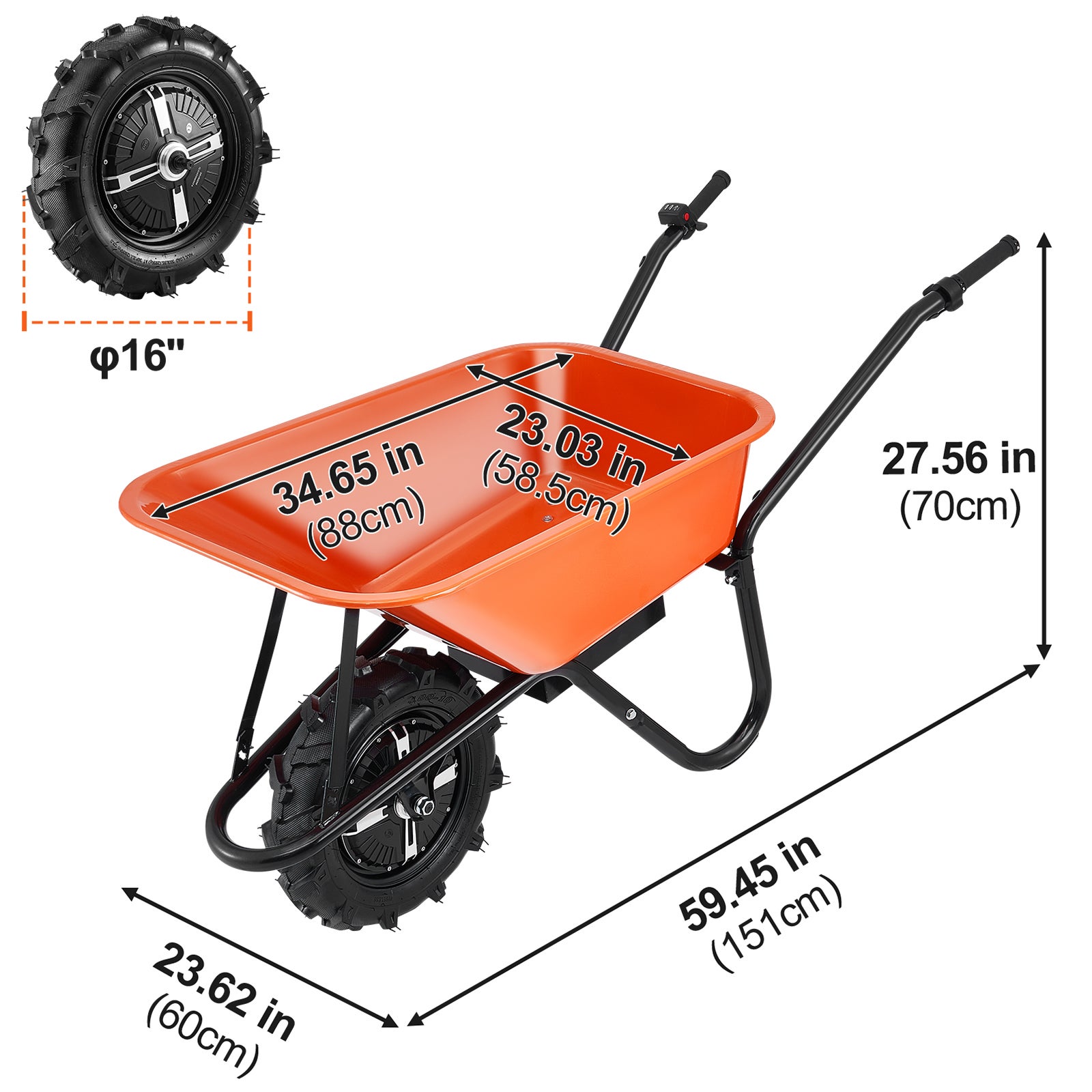 Brouette électrique Puissance de SucceBuy 500 W,capacité de 5 pi3,charge de 330 lb,idéale pour les jardins et les fermes - 2