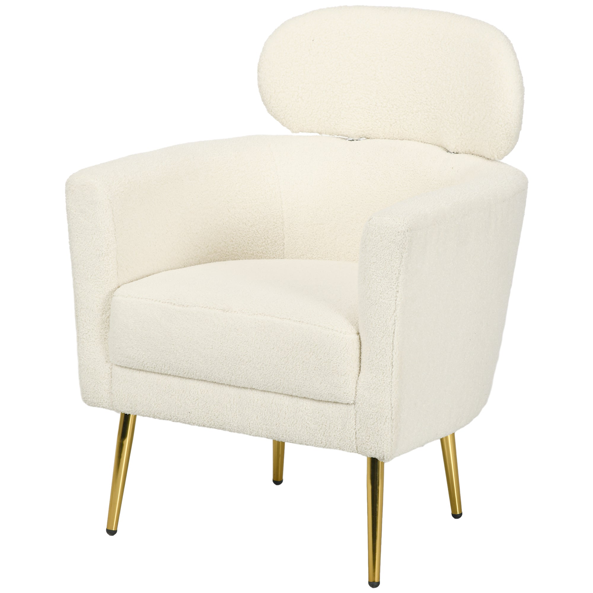 Fauteuil lounge appui-tête amovible peluche pieds métal 71 x 65 x 90 cm crème fauteuil intérieur confortable salon chambre design moderne et doux - 2