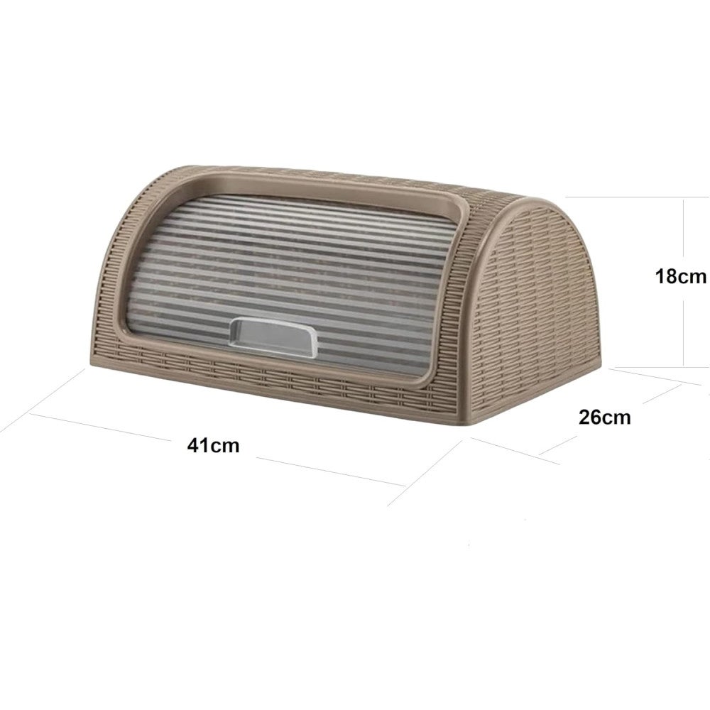 Panera de plástico tipo Ratán, cesta almacenamiento de alimentos pan bocadillos. Caja con tapa enrollable. Sin BPA. - 4