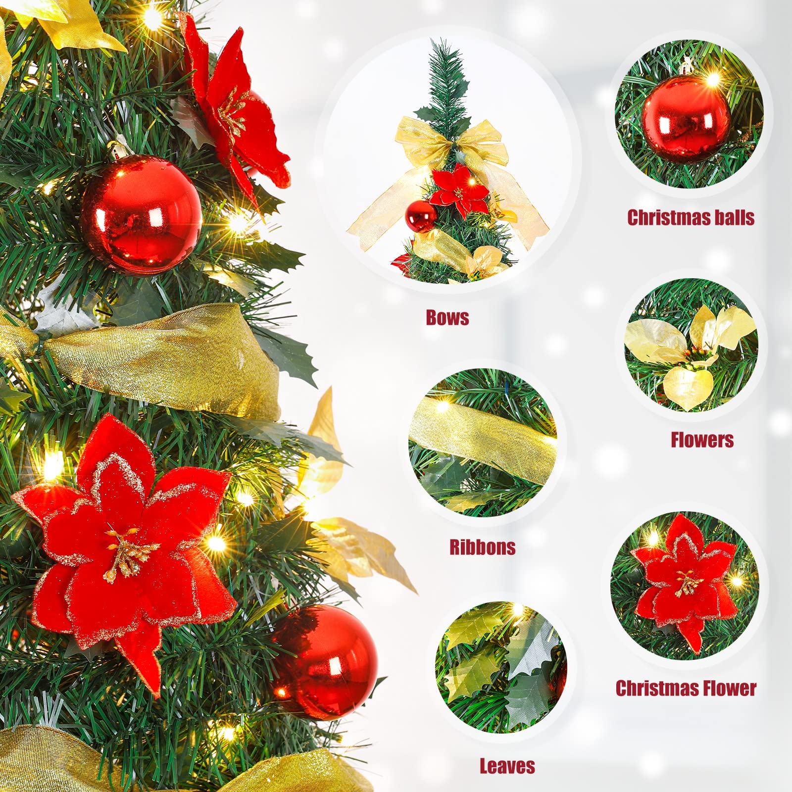 Sapin de Noël portable, sapin de Noël pliable pré-décoré, décorations de Noël pop-up, lumières LED aux tons chauds, 150 cm - 3