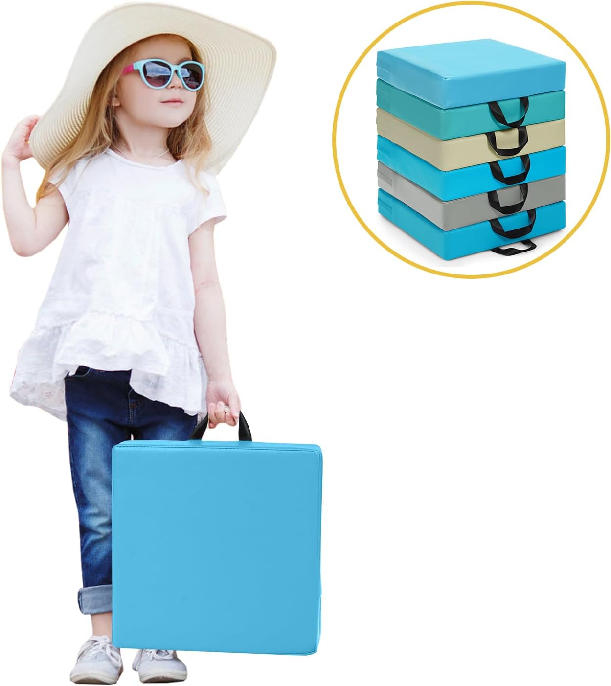 Tappeto per Bambini 6 Pezzi, Tappeto da Terra Cuscino Yoga Meditazione, per Camera da Letto e Salotto, Moderno 38x38x8cm (Quadrato(2)) - 9