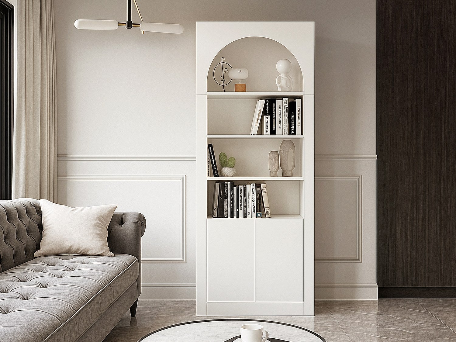 Libreria con 4 nicchie e 2 ante Bianco - CYMORA - 5