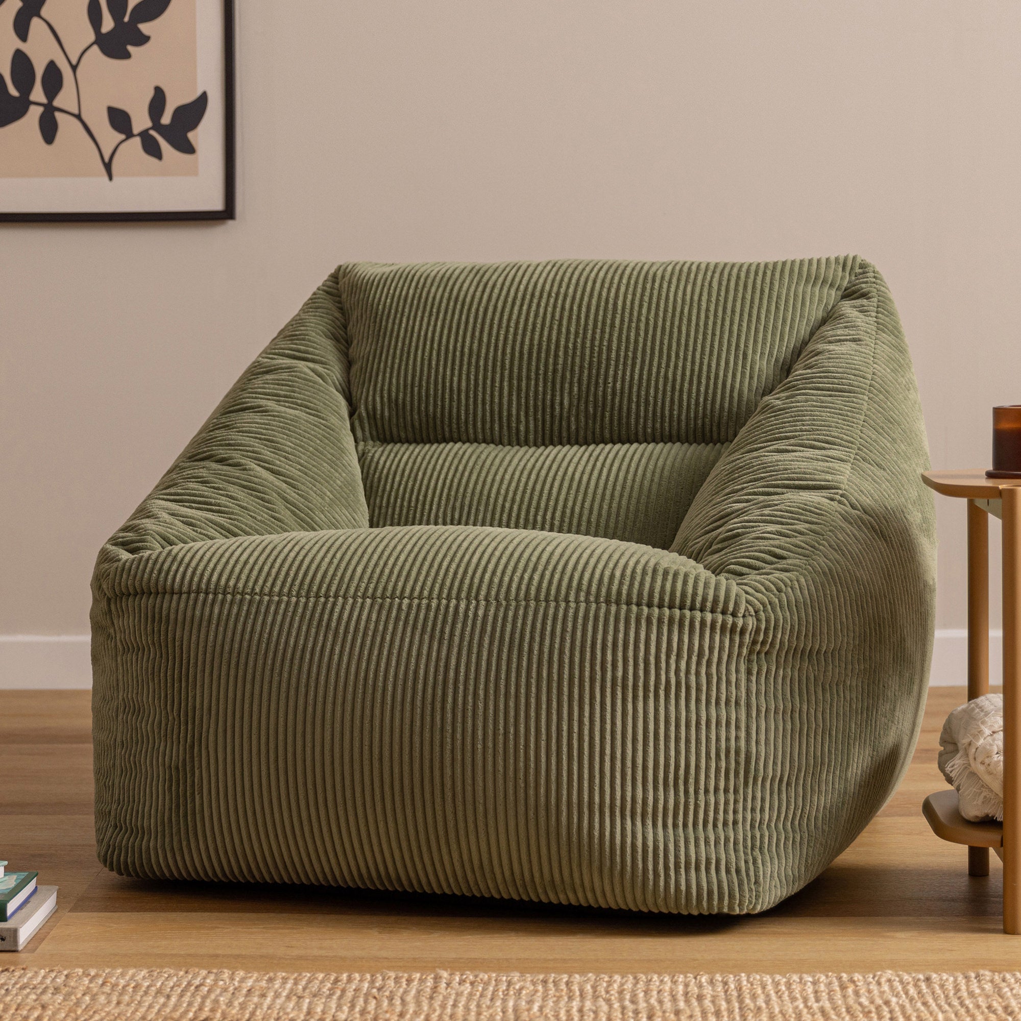 Pouf fauteuil Icon velours côtelé vert sauge, salon, chambre, 97x84cm Oeko-Tex® - 2