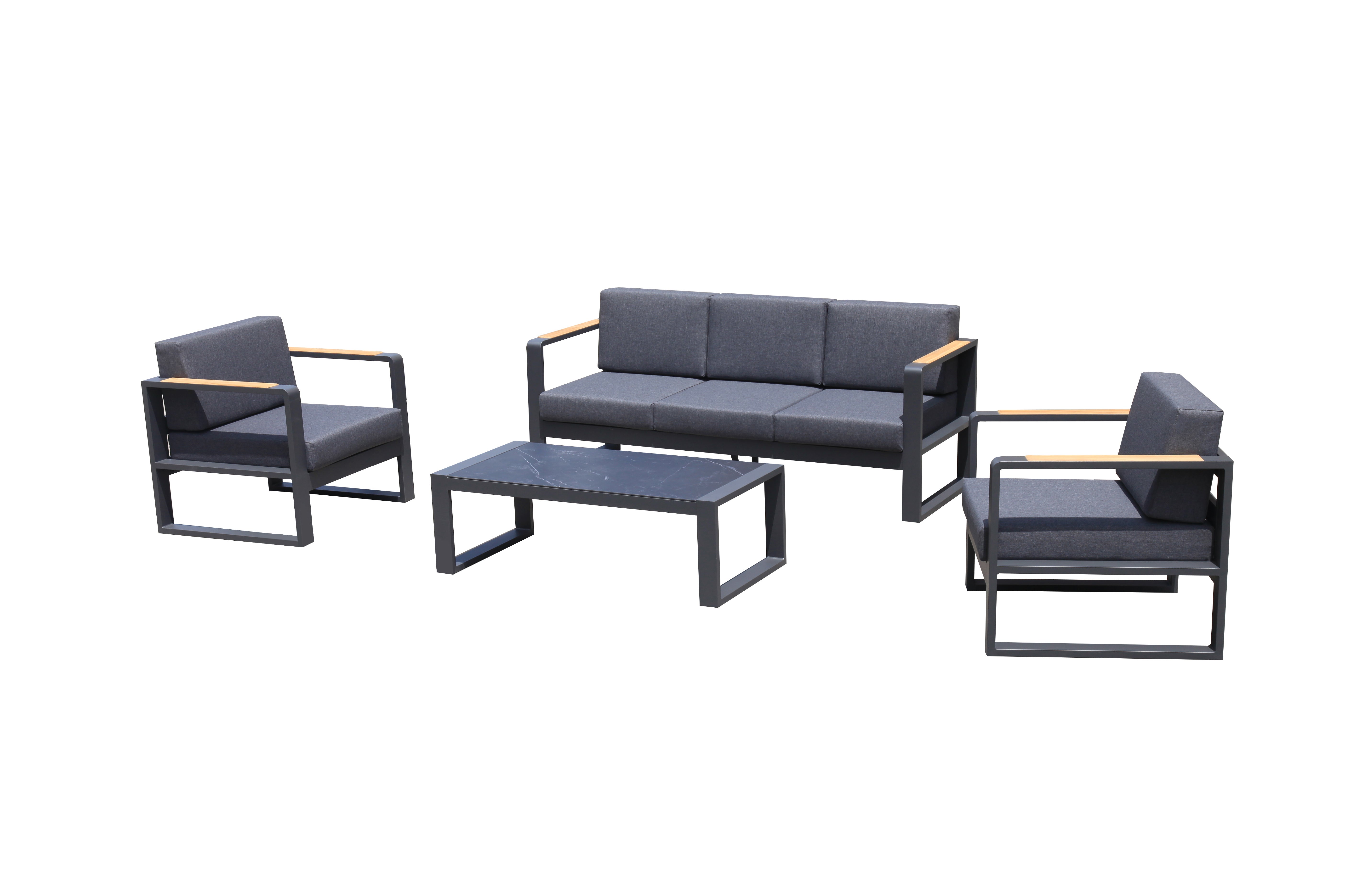 Table basse en aluminium avec plateau en pierre, 120x60x40,5 anthracite - 3