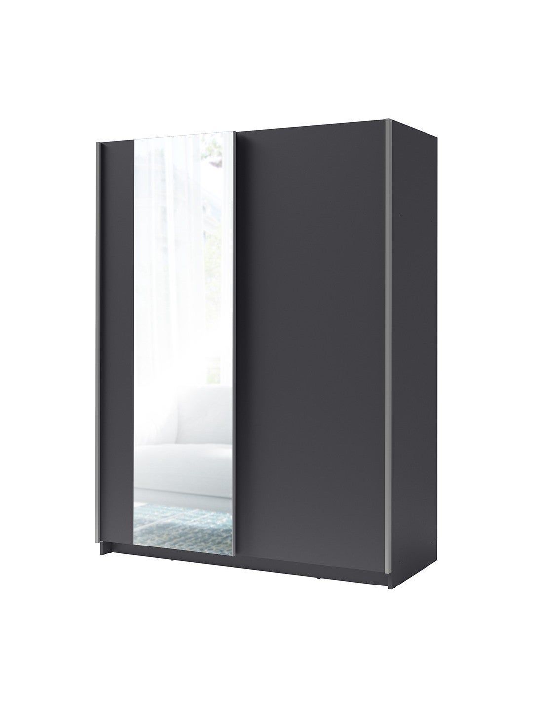 Armoire Garde-Robe AUROR 200cm - Portes Coulissantes Reversibles Avec Tiroirs Et Étageres