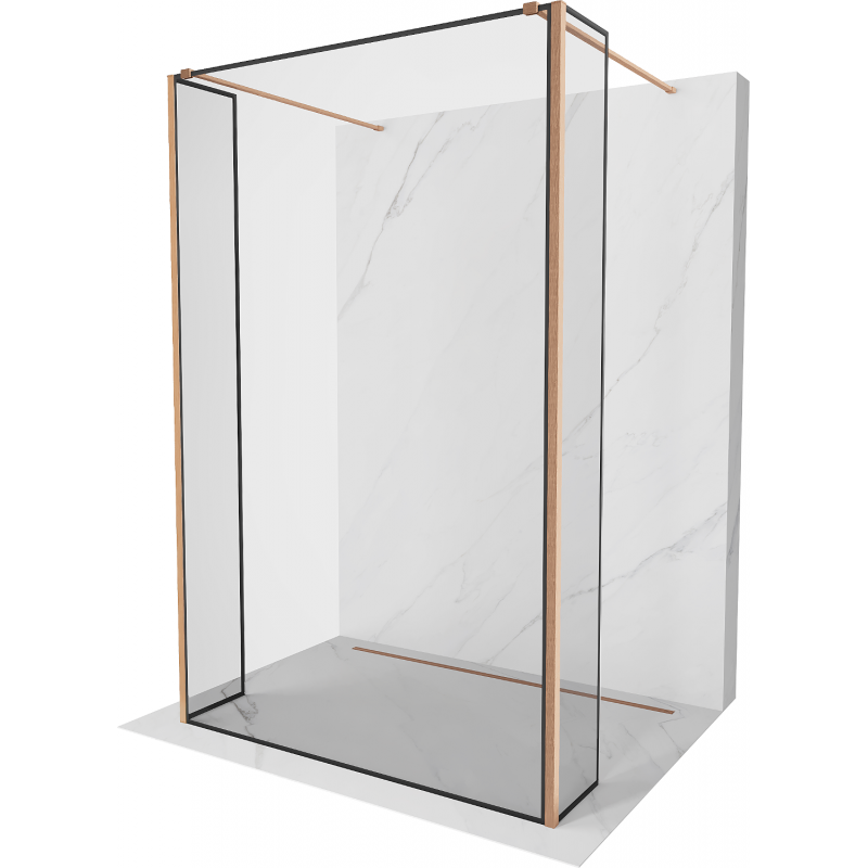 Mexen Kioto ścianka prysznicowa wolnostojąca 90 x 30 x 30 cm, czarna ramka, miedź szczotkowana - 800-090-030-222-65-70-030