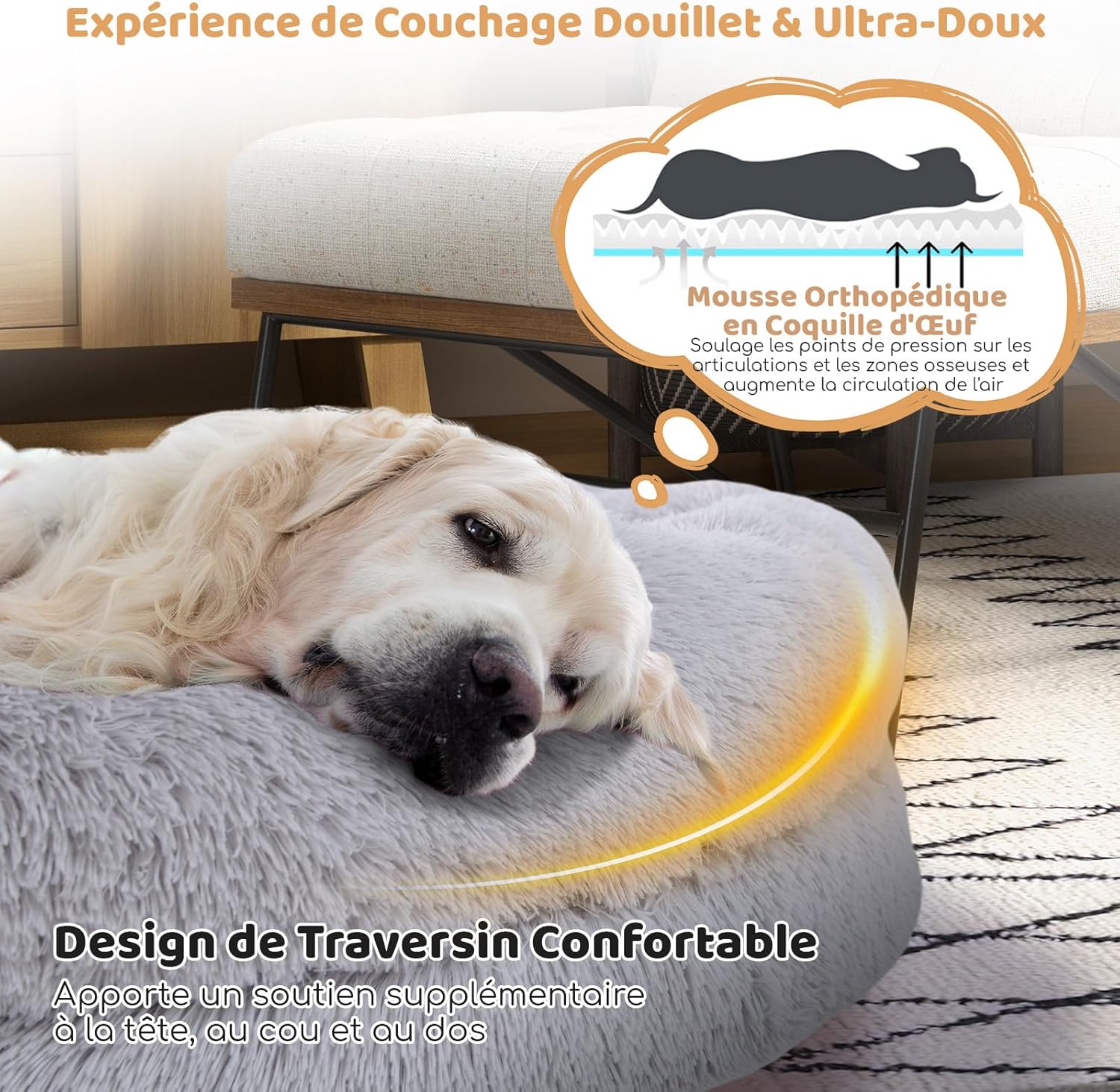 Cama gigante para mascotas, tamaño humano, con manta suave