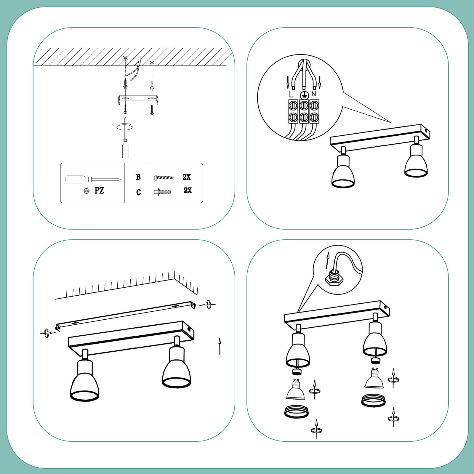 ZMH Spot de plafond LED 2 ampoules noir salon plafonnier spot orientable GU10 spot lampe moderne - 6
