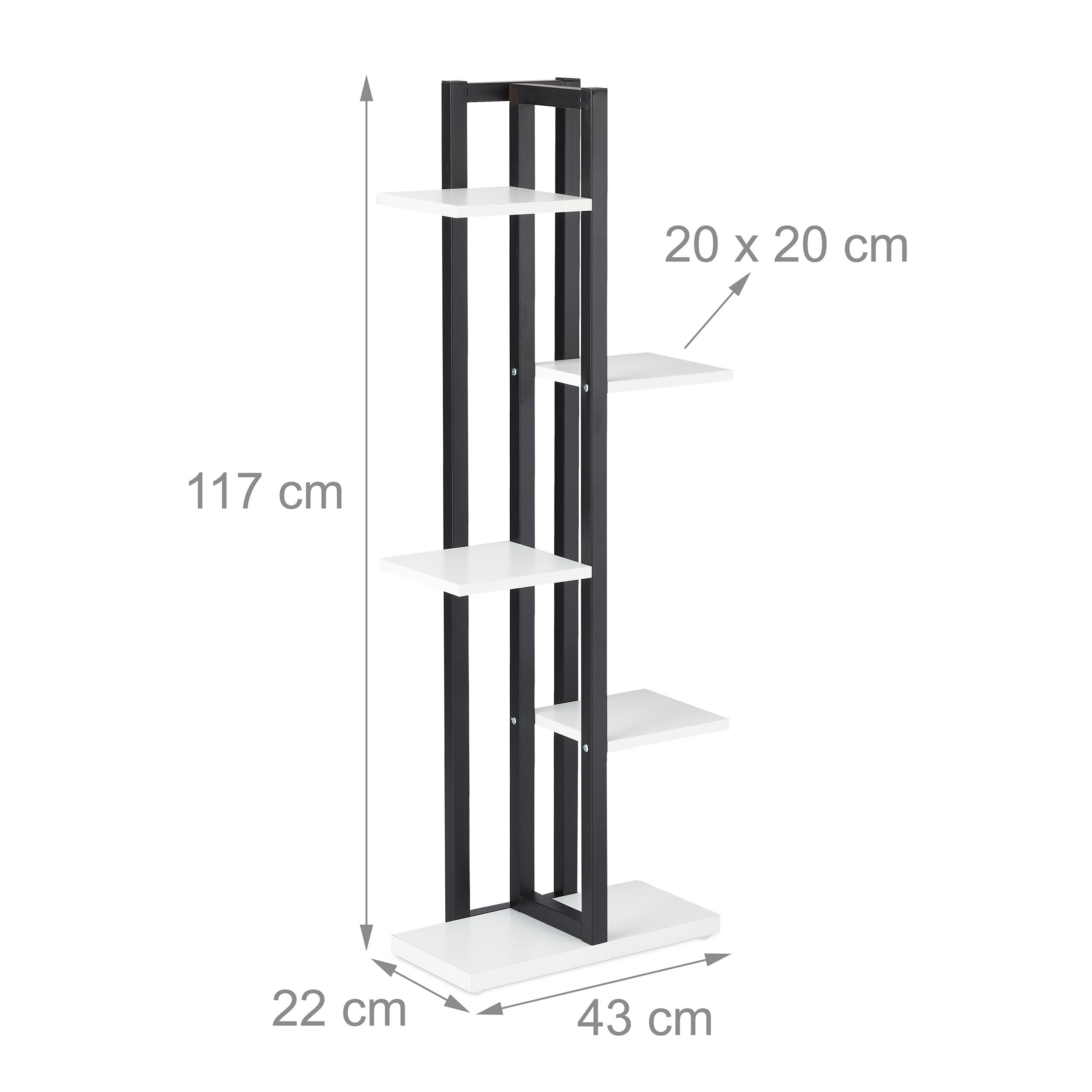 Étagère à plantes, escalier fleurs, 5 niveaux, HLP 117 x 43 x 22 cm, acier MDF, support intérieur, blanc, Relaxdays - 4