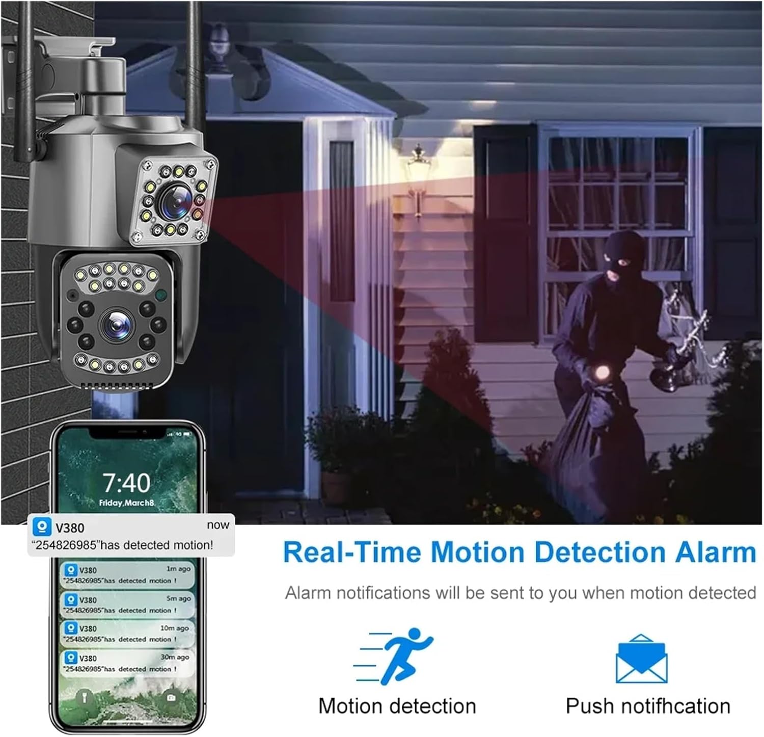 Caméra de surveillance, 4 MP, IP66, double objectif, surveillance extérieure (caméra Wi-Fi 128 G) - 5