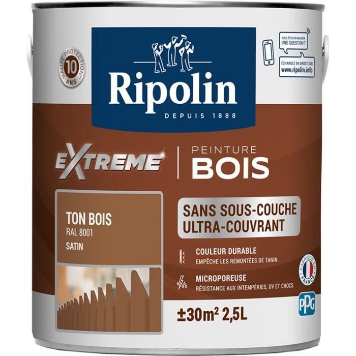 Ripolin Peinture Pour Pour Bois Interieur + Exterieur - Ton Pour Bois Interieur + Exterieur Ral 8001 Satin, 2,5l - 2