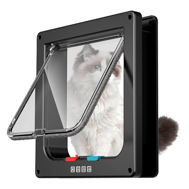 Porta grande para gatos, porta interna, porta para animais de estimação, porta externa para gatos, adequada para janelas e paredes (preta, G)