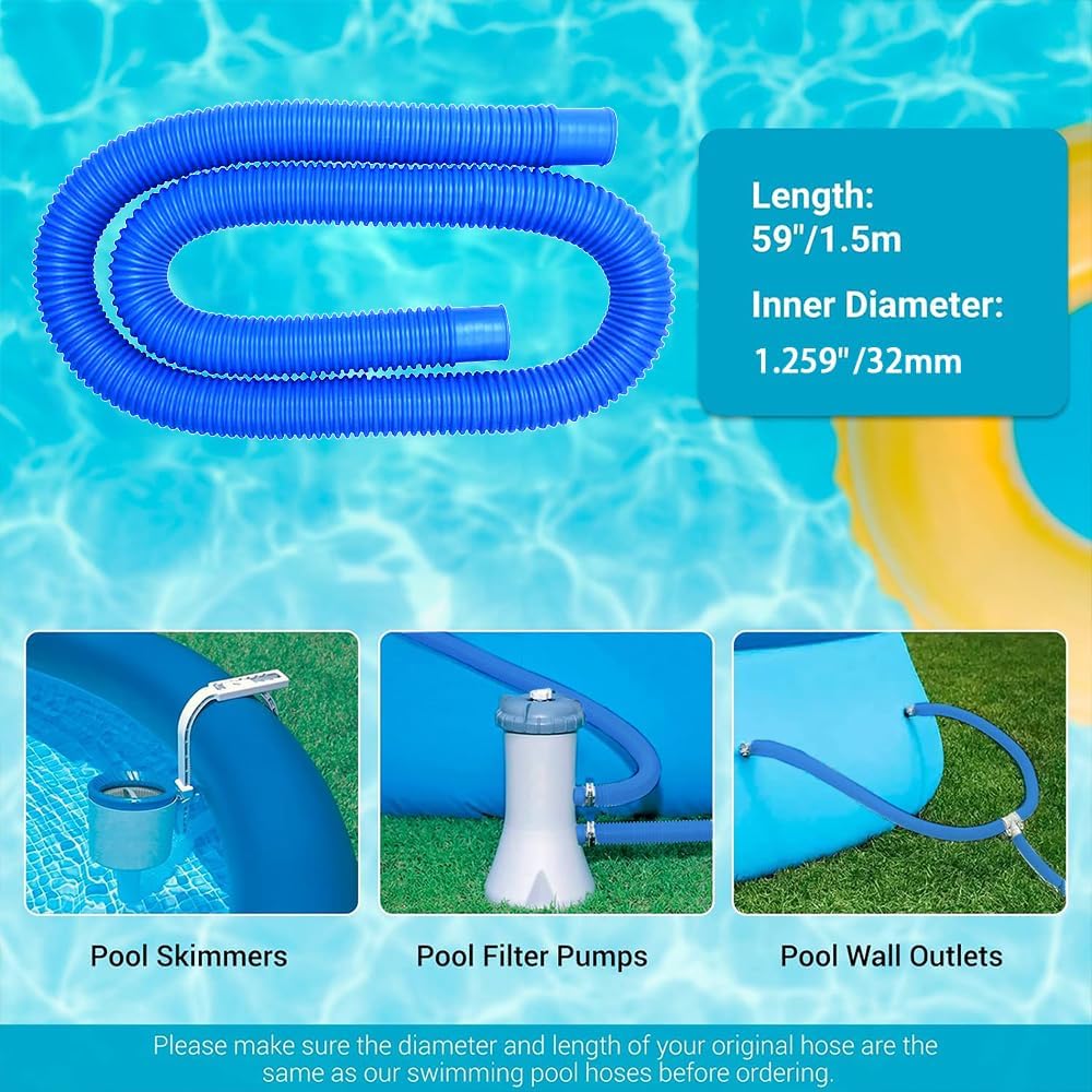 Lot de 2 tuyaux de 32 mm pour pompes de piscine avec 4 clips de sécurité et 1 raccord de tuyau, 150 cm 32 mm (bleu) - 6