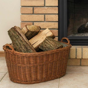 CESTA CONTENITORE PORTA LEGNA PELLET CON FODERA PER CAMINO STUFA IN Vimini Naturale Modello Aperto 1 Manico Set 3 Misure Robusta In Vimini Legno Giunco In 3 Colori