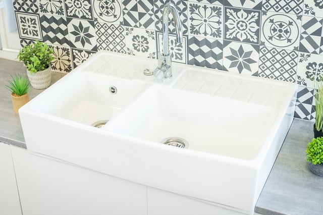 Evier Céramique Timbre D'office 2 Bacs Country Blanc