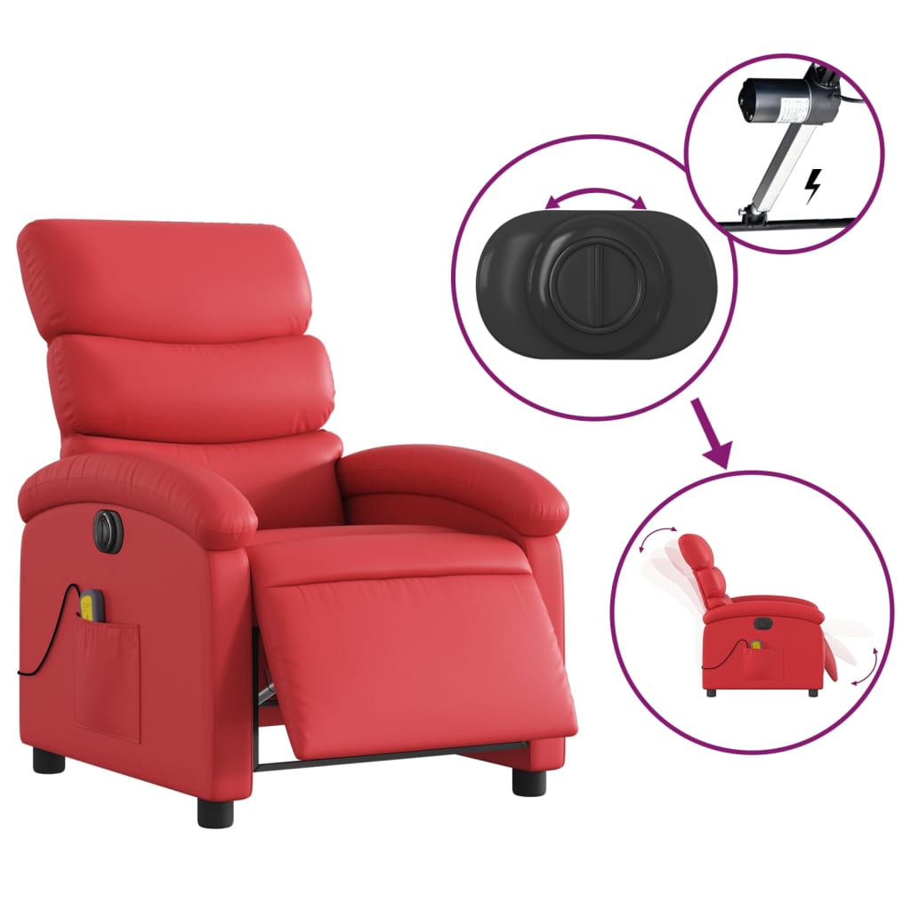 Maison Exclusive - Sillón de masaje reclinable eléctrico de cuero artificial rojo - 6
