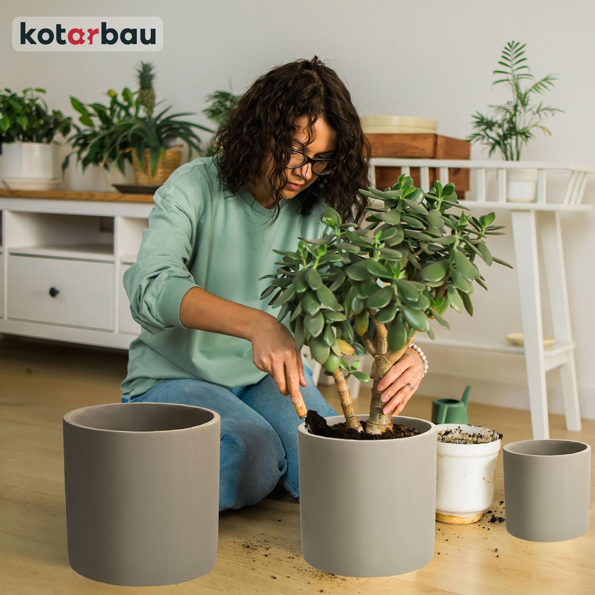 Pot de Fleurs en Céramique, Grand Cylindre Ethnique, Diamètre : 20 cm, Hauteur : 20 cm, 1 Pièce, En Céramique, Aspect Béton - KOTARBAU - 7