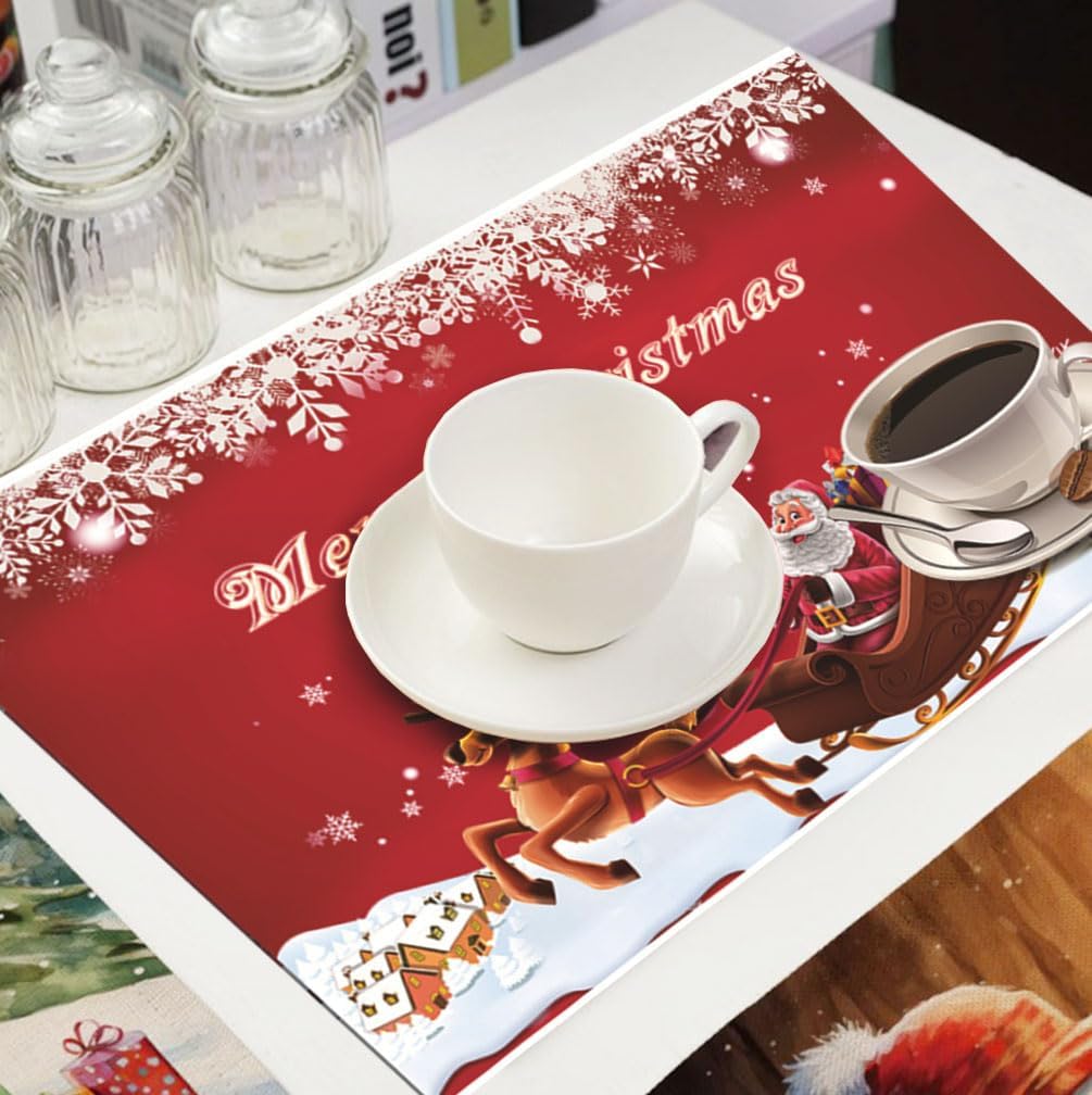 6 Sets De Table De Noël Lavables - 45x30 Cm En Lin Résistant à La Chaleur - Décoration Festive Pour Repas De Fête - 4