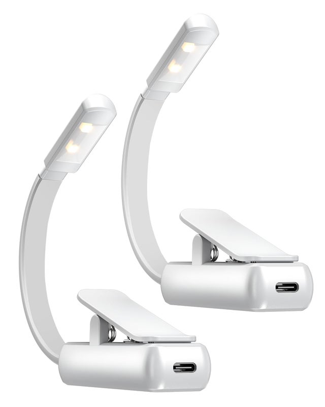 Lot de 2 lampes de lecture de chevet rechargeables, lampe de lecture LED à clipser ultra lumineuse, 3 couleurs, luminosité réglable en continu