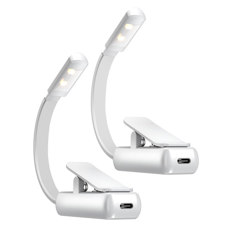 Zestaw 2 ładowalnych lampek nocnych do czytania, bardzo jasna przypinana lampka LED do czytania, 3 kolory, płynna regulacja jasności