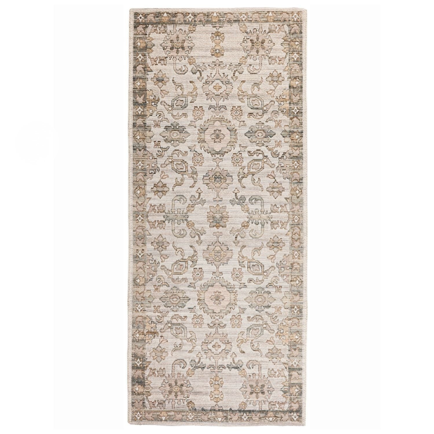 Dywan chodnik Wełniany Sahara 80x200 cm Ornament Vintage Beżowy