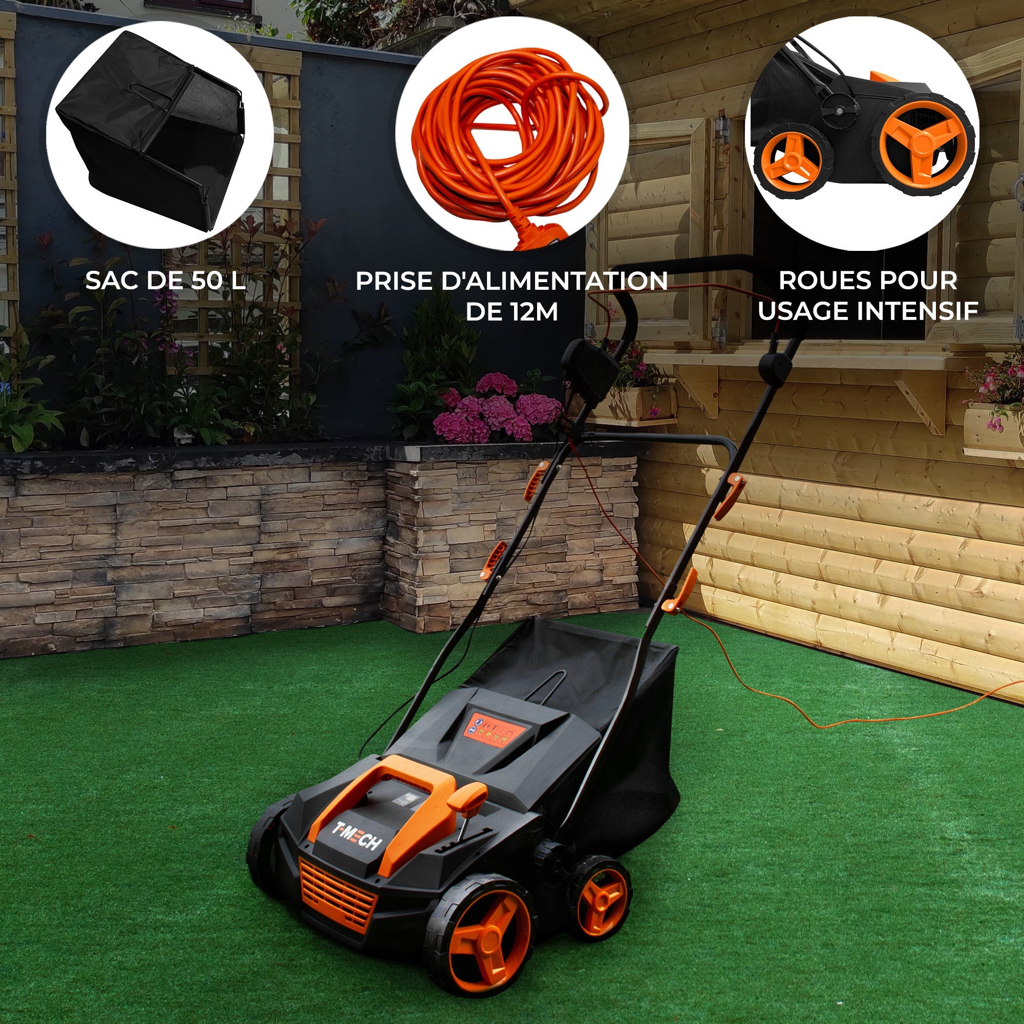 Aspirateur Balayeuse Pour Gazon Artificiel Pelouse Synthétique avec Sac de Collecte 50 L - 5 Hauteurs de -12mm à + 6mm - - 2