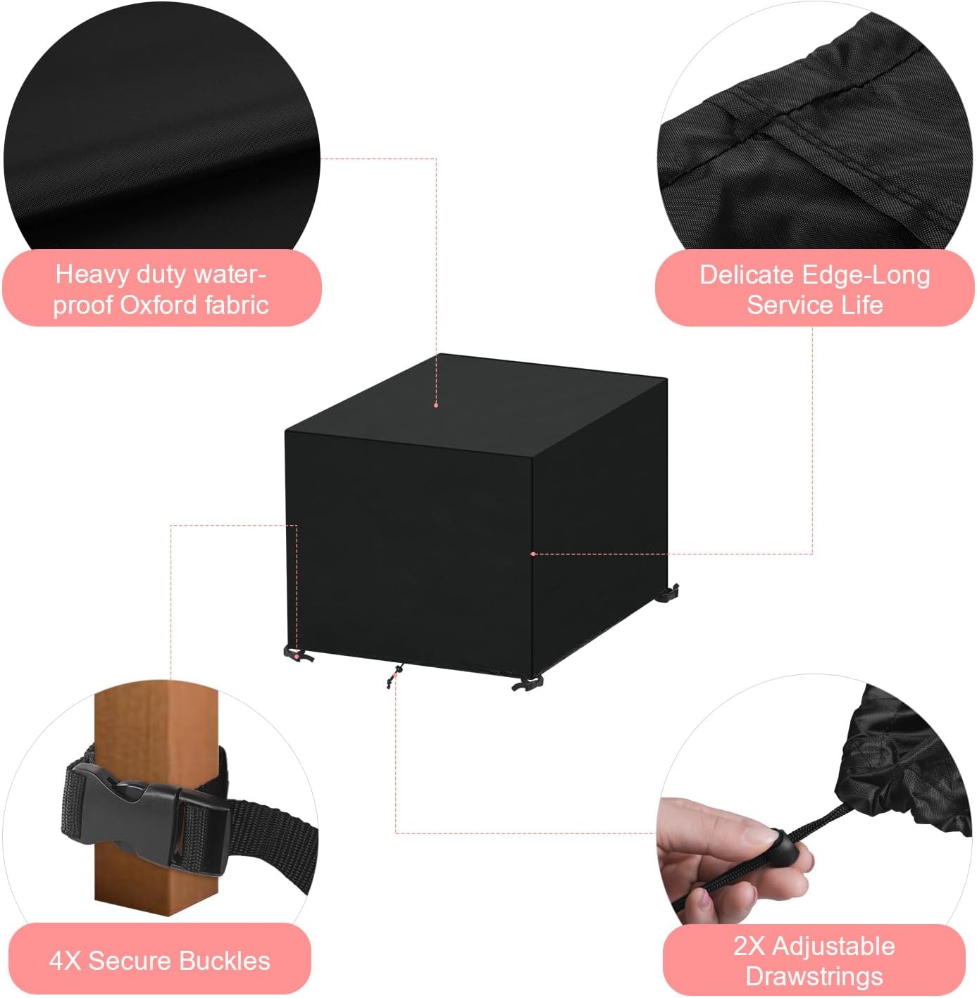Housse de protection pour mobilier de jardin, carrée, imperméable et résistante aux UV, tissu Oxford 420D, noir, 90 x 90 x 90 cm - 2