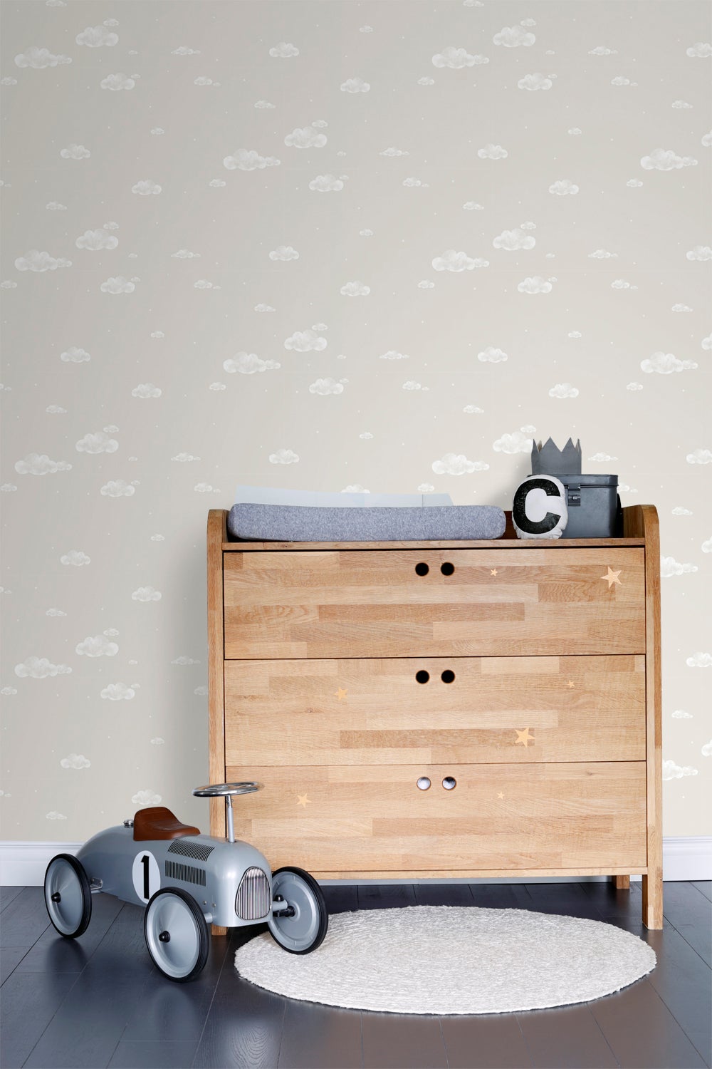 Papier peint petits nuages beige et blanc - 53 cm x 10 m - Sanders & Sanders - 2