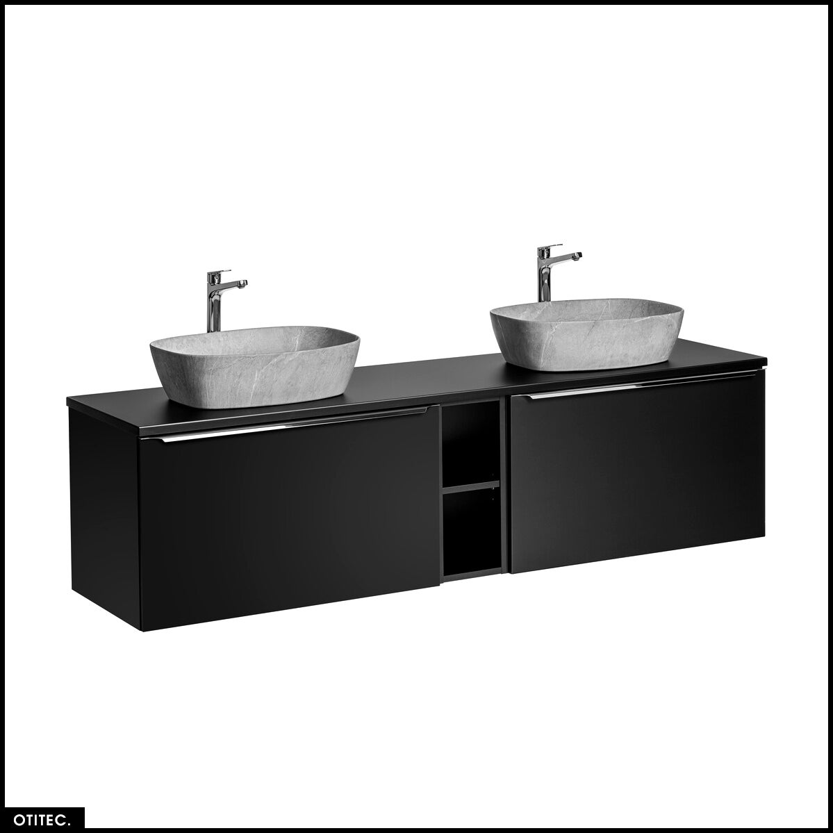 Set de muebles bajo lavabo - 180 cm - con 2 lavabos sobre encimera y tablero - bold black