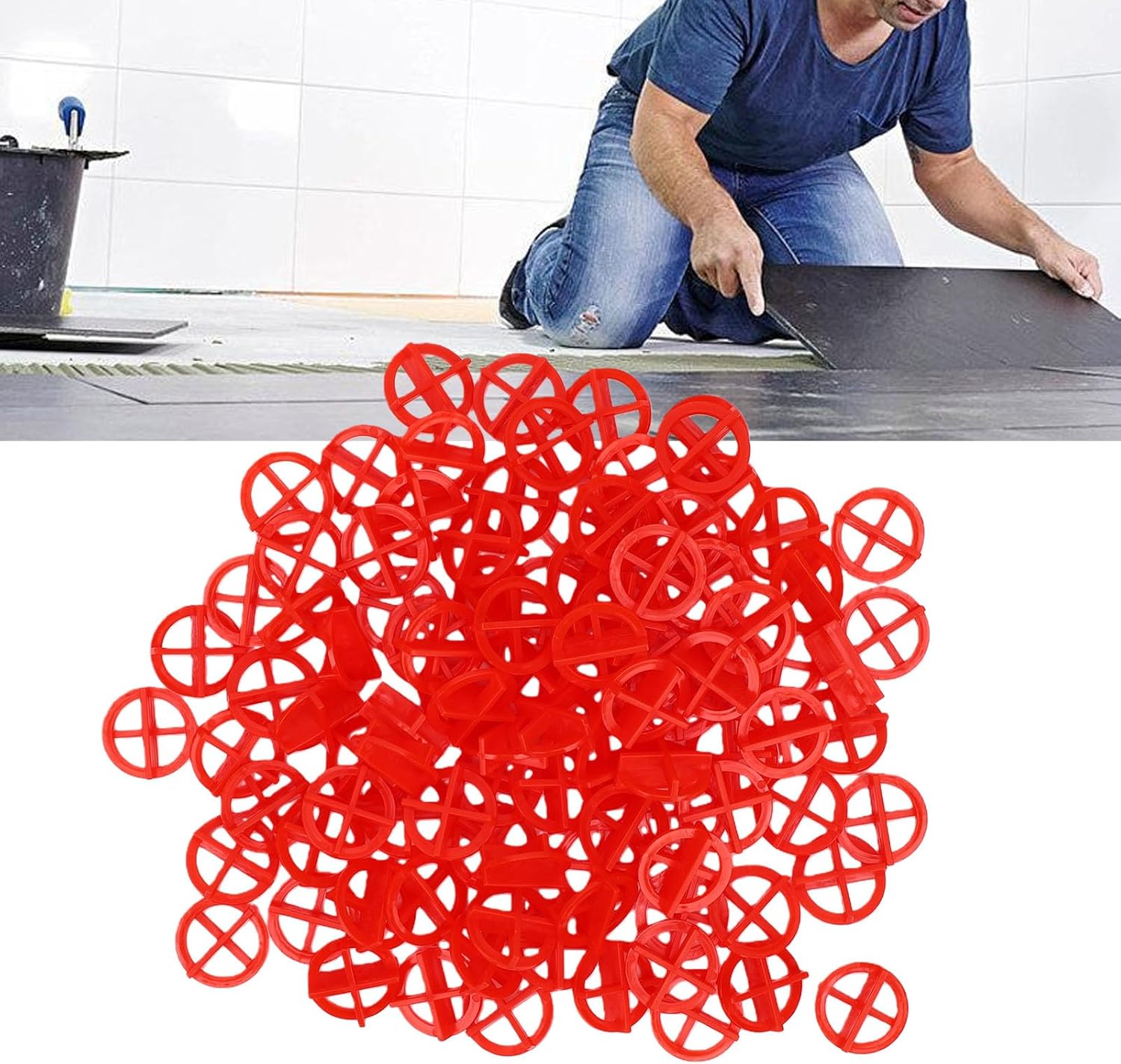 Système de Nivellement de Carrelage 500 Pièces, Entretoises Amovibles de 2 Mm, Granit et Céramique (Rouge 2,0 mm) - 4