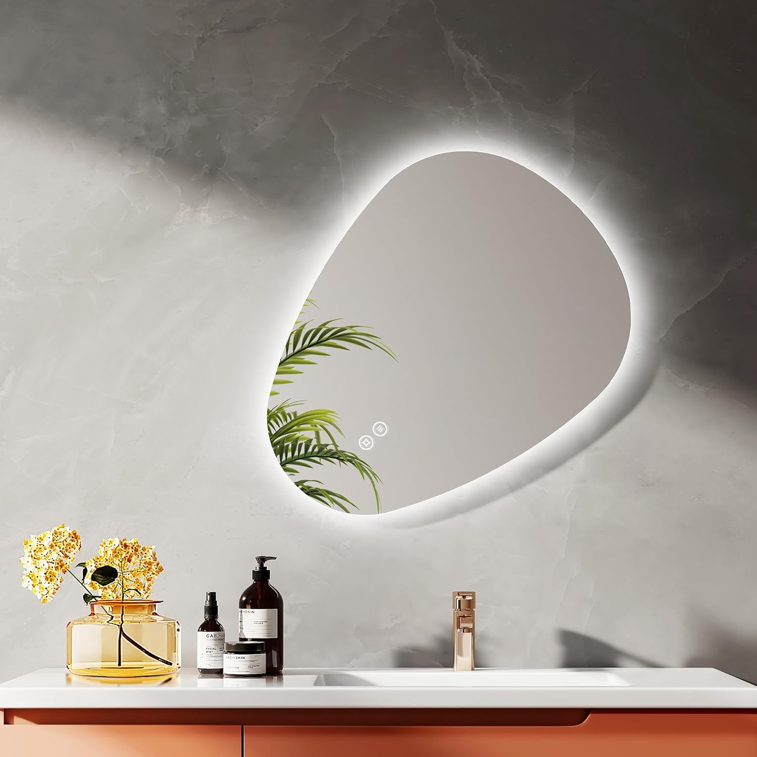 Miroir De Salle De Bain Avec LED - 60 X 45 Cm, éclairage Réglable 3 Couleurs, Anti-buée, étanche IP54, Interrupteur Tactile - 12