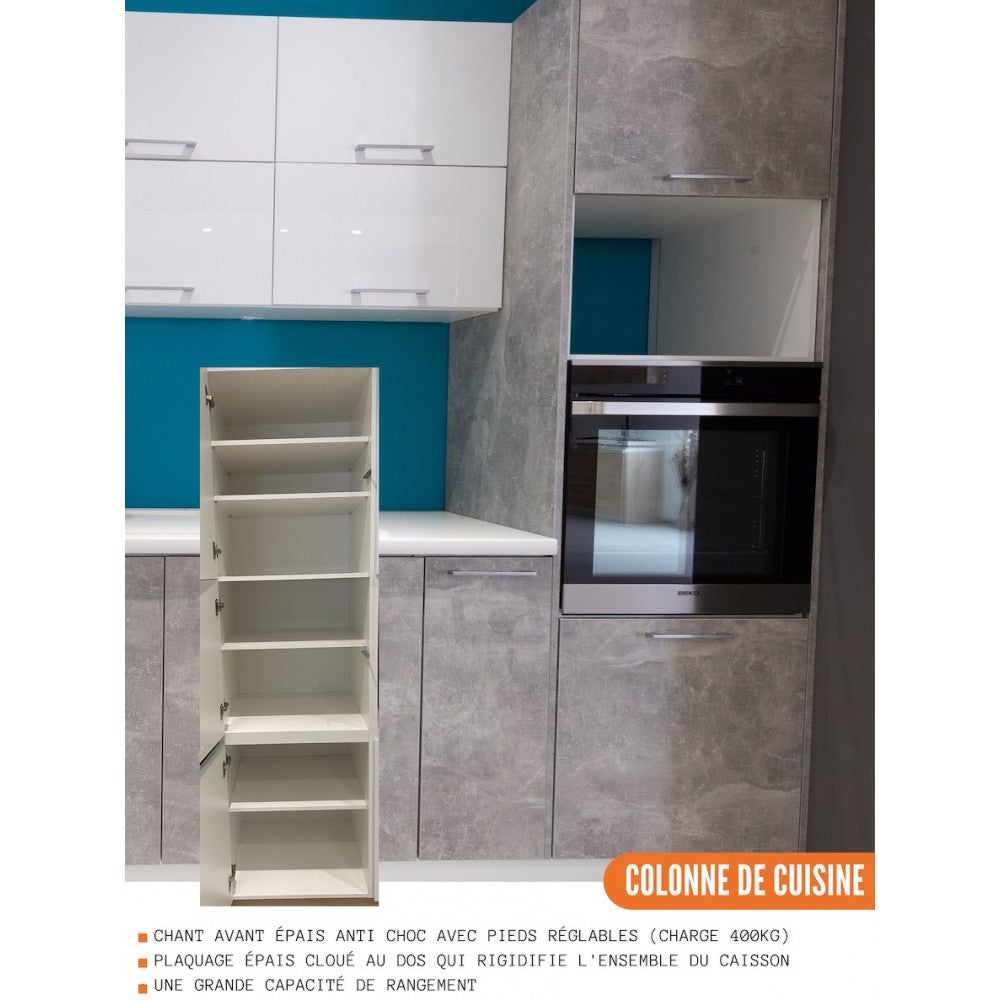 Cuisineandcie - Colonne de cuisine pour micro-onde et four encastrable Bellissi Beton Naturel 2 portes L 60 cm - 4